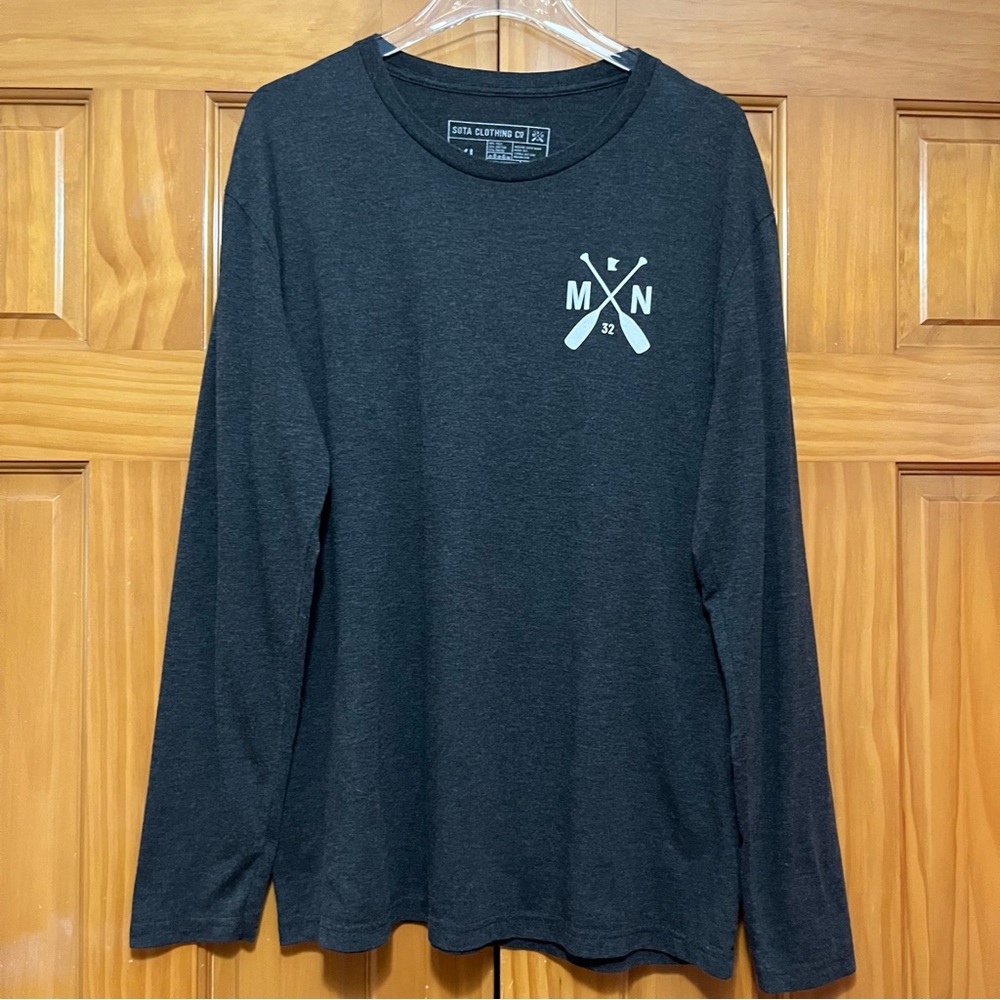Sota Charcoal Gray Long Sleeve Tee with Crew Neck and Subtle Paddle Logo